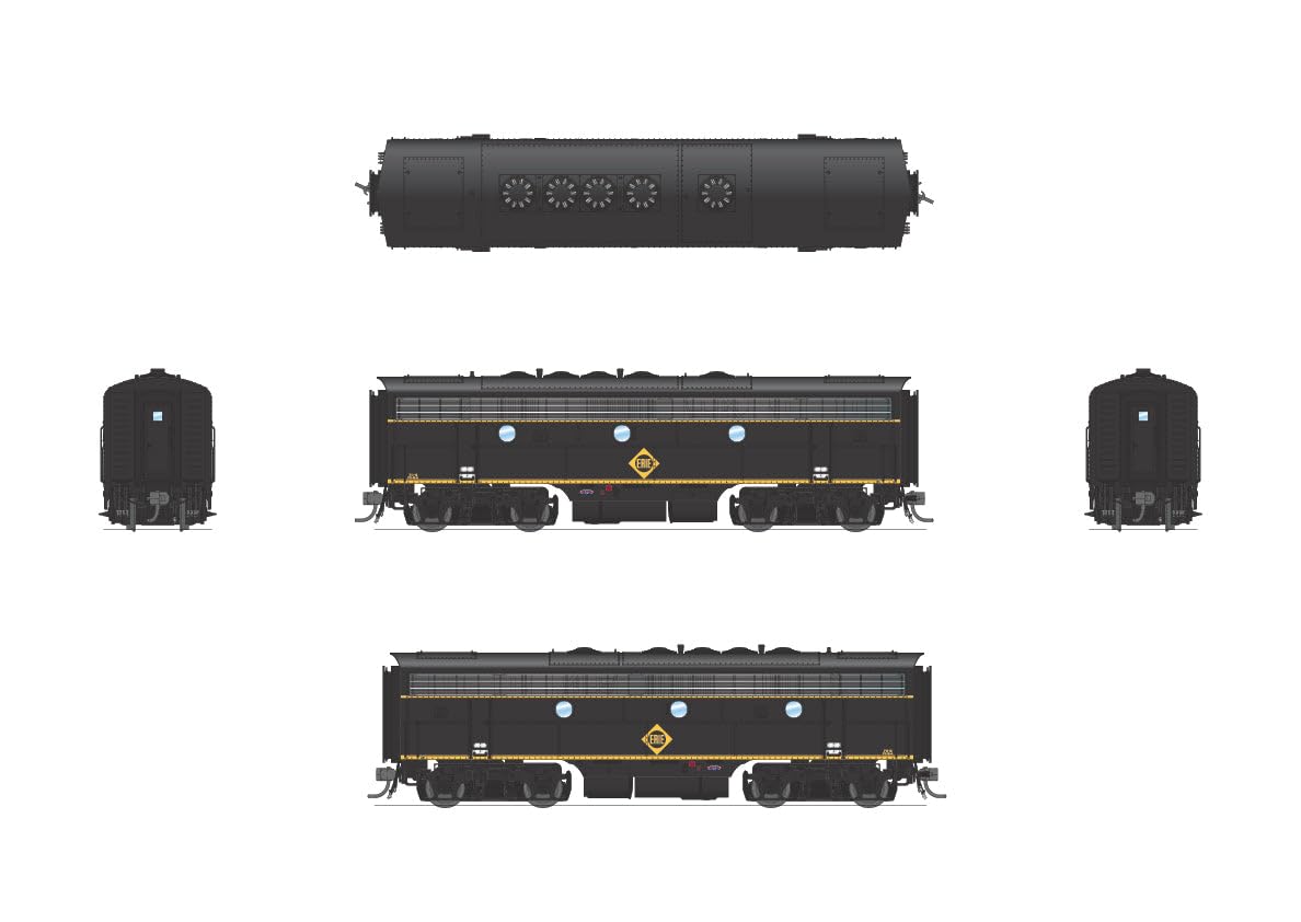 Broadway Limited 6675 EMD F7 A/B Set, Erie 711A/711B, Black & Yellow, A-Unit Paragon4 Sound/DC/DCC, Unpowered B, HO