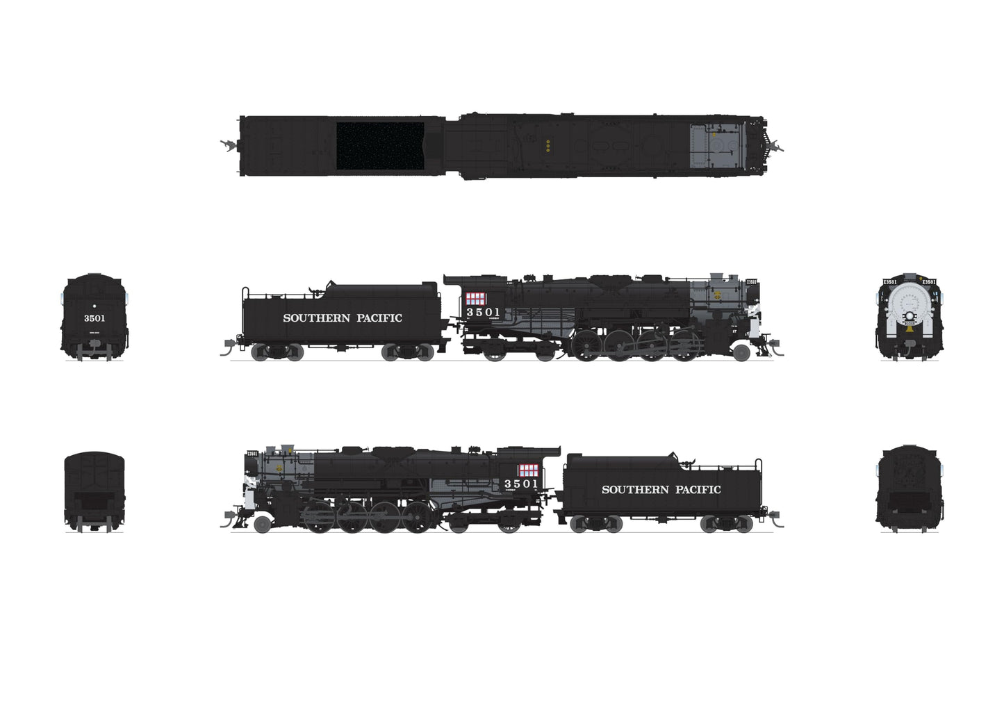 Broadway Limited 7907 Southern Pacific 2-8-4 Berkshire, T1a #3509, 4-axle Tender, No-Sound/DCC-Ready, HO
