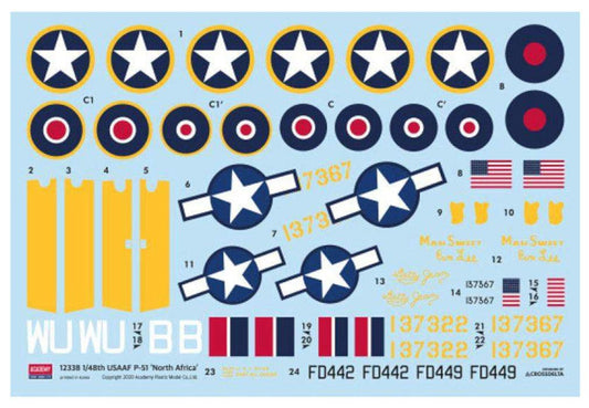 Academy 1/48 US Army Air Force P-51 Mustang North African Front Plastic Model 12338