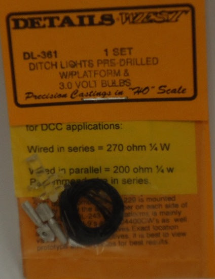 HO Ditch Lights Pre-Drilled w/Platform & 3.0v Bulbs (1 Set)
