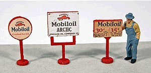 HO Vintage Mobil Gas Station Curb Signs (3)