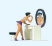 HO Woman Putting on Makeup w/Vanity