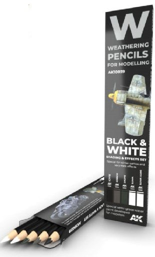 Weathering Pencils: Black & White Shading & Effects Set (5 Colors)
