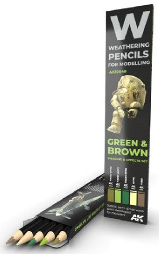 Weathering Pencils: Green & Brown Shading & Effects Set (5 Colors)