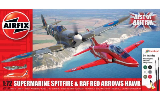 1/72 Supermarine Spitfire & RAF Red Arrows Hawk Best of British Gift Set w/paint & glue