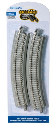 HO 18" Radius Curved Nickel Silver Track w/Concrete Ties (4/Cd)