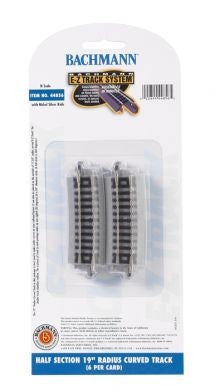 N Half Section 19" Radius Curved Nickel Silver Track (6/Cd)
