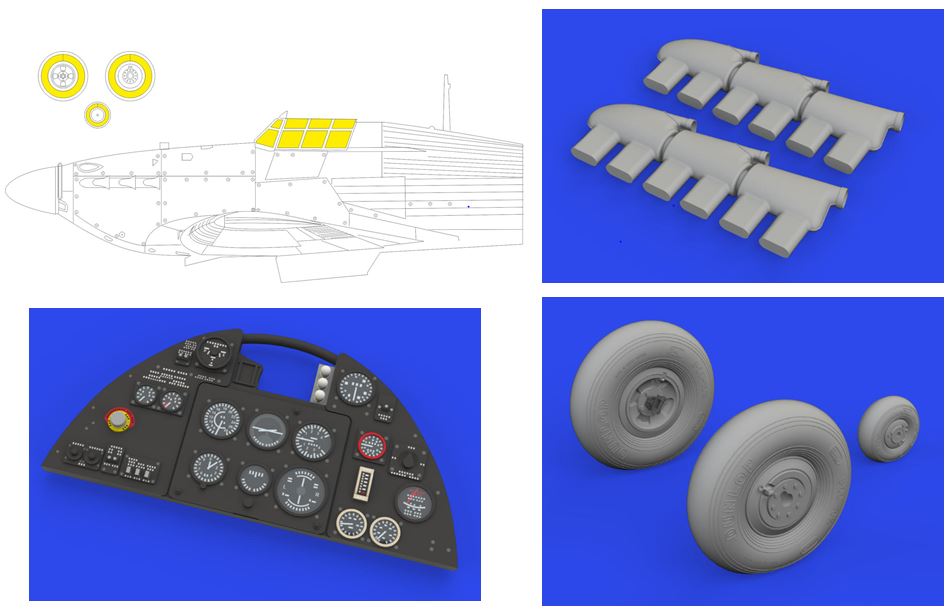 1/32 Aircraft- Hurricane Mk IIb w/Wheels, Exhaust Stacks Rounded LooKplus for RVL (Mask, Photo-Etch & Resin)