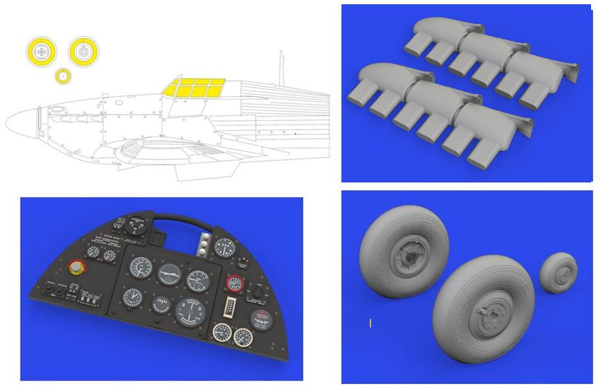 1/32 Aircraft- Hurricane Mk IIb w/Wheels, Exhaust Stacks Fishtail LooKplus for RVL (Mask, Photo-Etch & Resin)