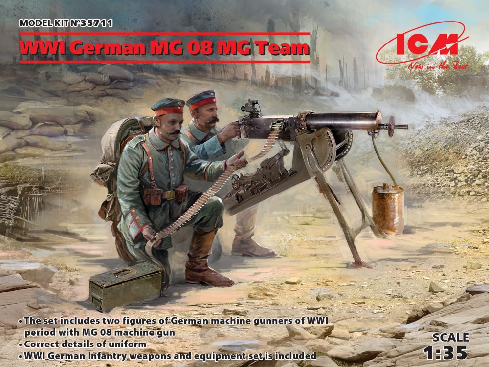 1/35 WWI German MG08 MG Team (2) w/Machine Gun, Weapons & Equipment