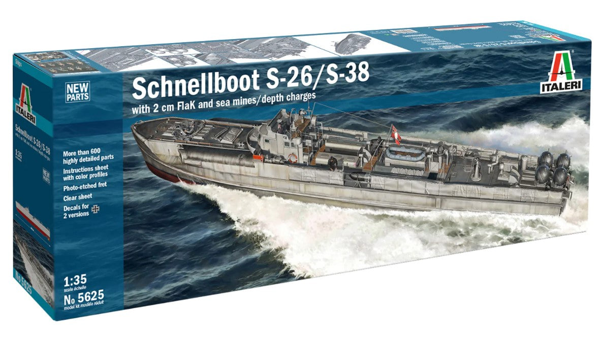 1/35 WWII German Schnellboot S26/328 Torpedo Boat w/2cm FlaK Gun & Sea Mines/Depth Charges