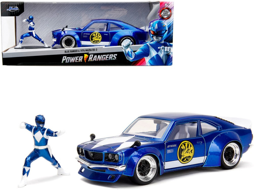 1/24 Power Rangers 1974 Mazda RX3 Car w/Blue Ranger Figure