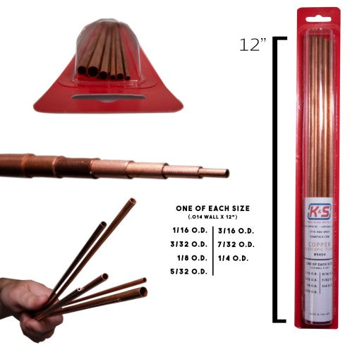 1/16" thru 5/32"x12" Copper Telescopic Tubing .014 Wall (7pc)