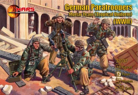 1/32 WWII German Paratroopers Mortar Team Tropical Uniform (10) w/Mortars (2)