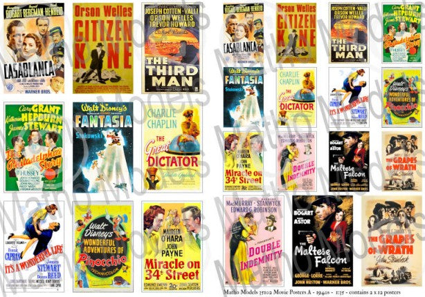 1/35 Movie Posters 1940s Printed Paper (24) (12 different types in 2 sizes)