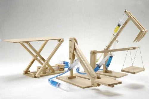 Hydraulic Machines 4 in 1 Wooden Kit: Cherry Picker, Platform Lifter, Excavator, Scissor Lift