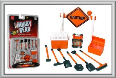 1/24 Construction Accessories: Caution Sign, Tool Box, Cooler, Generator, Shovels, Broom, Sledge Hammer, Pick Axe)