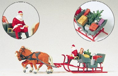 HO Horse Drawn Sleigh w/Santa, Tree, Gifts Christmas