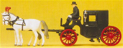 HO Horse Drawn Black Coach w/Rider