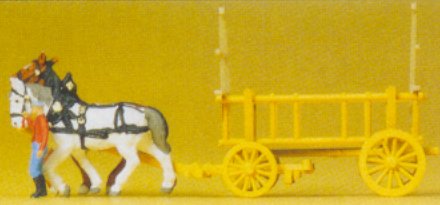 N Horse Drawn Hay Wagon w/Woman Walking