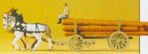 N Horse Drawn Log Wagon w/Rider