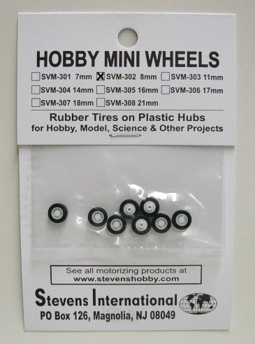 8mm Rubber Tires on Plastic Hubs (8) (D)
