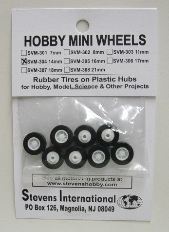 14mm Rubber Tires on Plastic Hubs (8) (D)