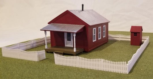 HO One-Room Schoolhouse w/Outhouse & Picket Fence Kit