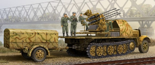 1/35 German SdKfz 7/1 Halftrack Late Version w/2cm Flak 38 Gun & Supply Trailer