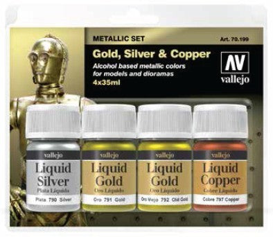 35ml Bottle Liquid Gold, Silver, Copper Metallic Model Color Paint Set (4 Colors)