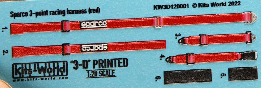 1/20 3D Color Sparco Racing Seatbelts/Harness Red