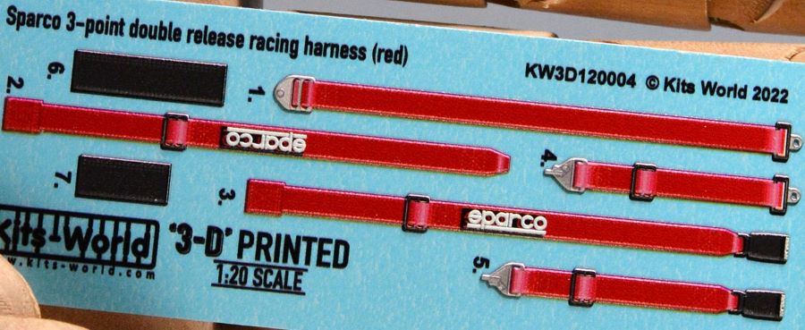 1/20 3D Color Sparco 3-Point Double Release Racing Seatbelts/Harness Red