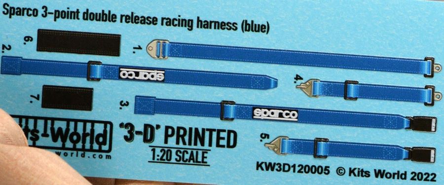 1/20 3D Color Sparco 3-Point Double Release Racing Seatbelts/Harness Blue