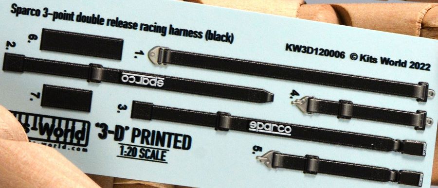 1/20 3D Color Sparco 3-Point Double Release Racing Seatbelts/Harness Black