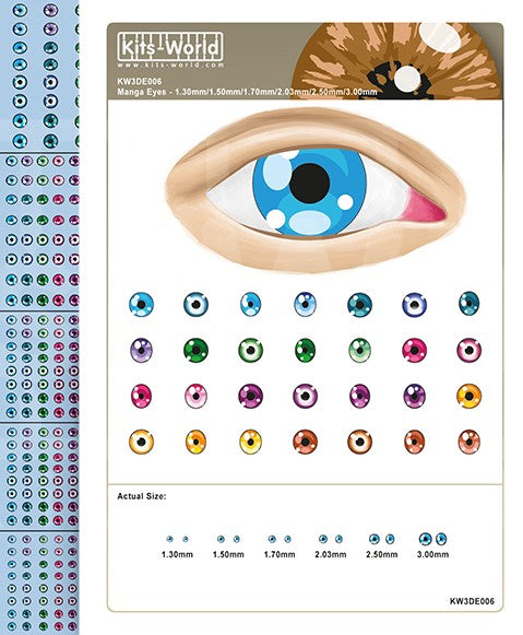 3D Manga Eyeballs Waterslide Decals 1.30mm, 1.50mm, 1.70mm, 2.03mm, 2.50mm,3mm (672)