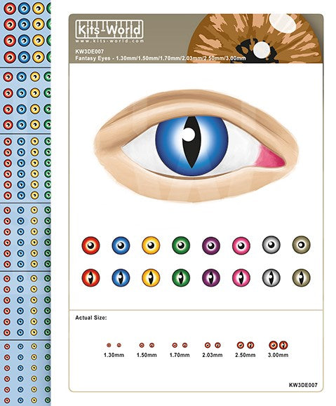 3D Fantasy Eyeballs Waterslide Decals 1.30mm, 1.50mm, 1.70mm, 2.03mm, 2.50mm, 3mm (336)