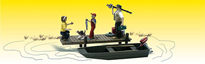 HO Scenic Accents Family Fishing (3 w/Dog & Boat)