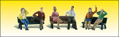 HO Scenic Accents People on Benches (6 Figures & 3 Benches)