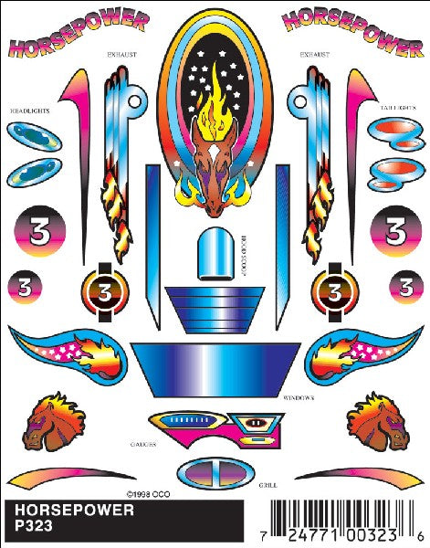 Pine Car Stick-On Decal- Horse Power