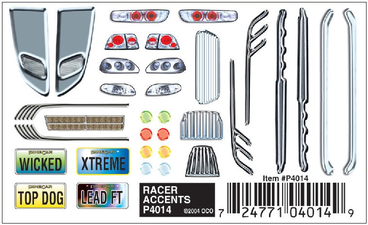 Pine Car Dry Transfer Racer Accents (Bumper, Grills, Exhaust, etc.)