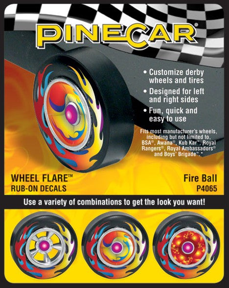 Pine Car Dry Transfer Wheel Flare Fire Ball