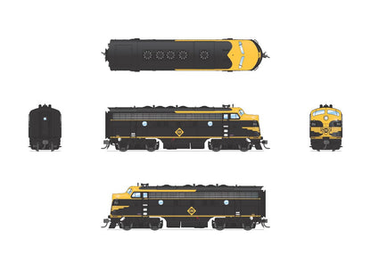Broadway Limited 6675 EMD F7 A/B Set, Erie 711A/711B, Black & Yellow, A-Unit Paragon4 Sound/DC/DCC, Unpowered B, HO