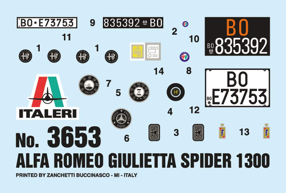 ITALERI 3653 1/24 Alfa Romeo Giulietta Spider 1300 Plastic Model
