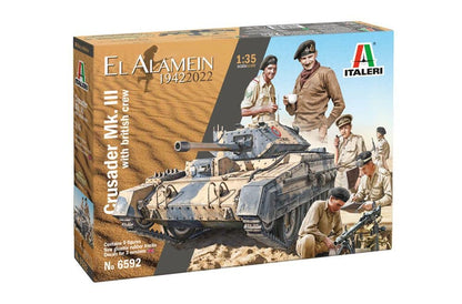 Italeri -6592 Crusader MK.II with British Crew El Alamein 1942-2022, 1:35 Scale, Model Kit, Plastic Model Kit, Modeling, Multicoloured, 17 cm, IT6592