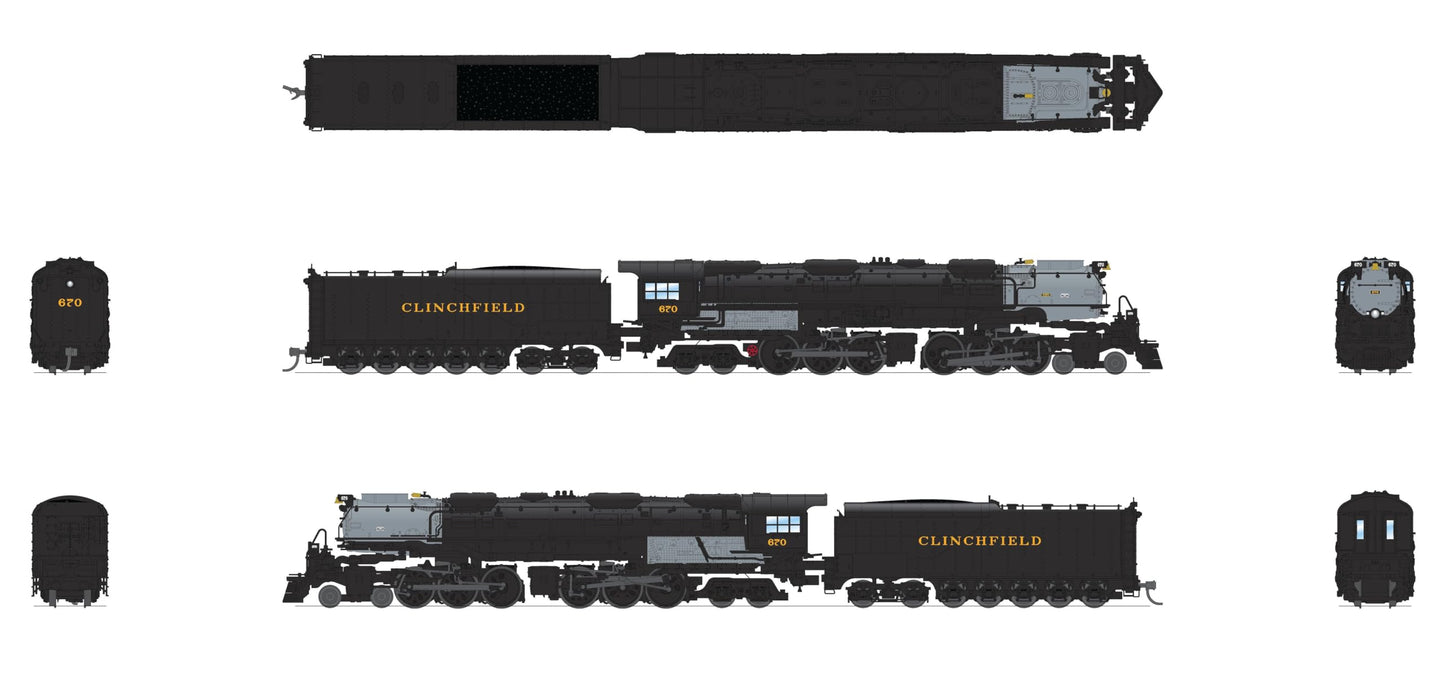 Broadway Limited 8660 Clinchfield Challenger 4-6-6-4, #674, Black & Graphite, Coal Tender, No-Sound/DCC-Ready, N Scale