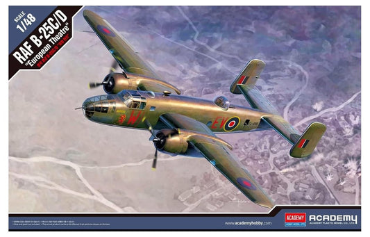 Academy 12339 1/48 British Air Force European Front B-25C/D Plastic Model, Molded Color