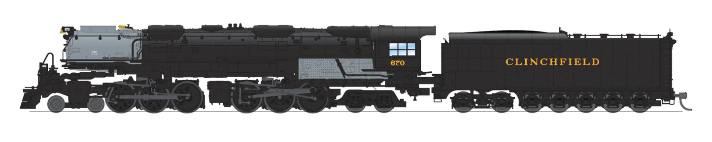 Broadway Limited 8660 Clinchfield Challenger 4-6-6-4, #674, Black & Graphite, Coal Tender, No-Sound/DCC-Ready, N Scale