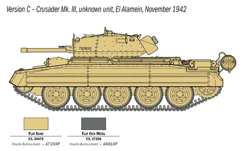 Italeri -6592 Crusader MK.II with British Crew El Alamein 1942-2022, 1:35 Scale, Model Kit, Plastic Model Kit, Modeling, Multicoloured, 17 cm, IT6592