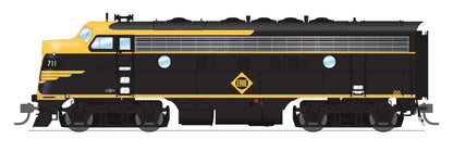 Broadway Limited 6675 EMD F7 A/B Set, Erie 711A/711B, Black & Yellow, A-Unit Paragon4 Sound/DC/DCC, Unpowered B, HO