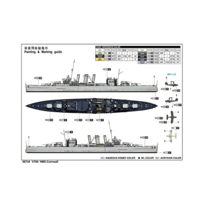 1/700 HMS Cornwall British Heavy Cruiser